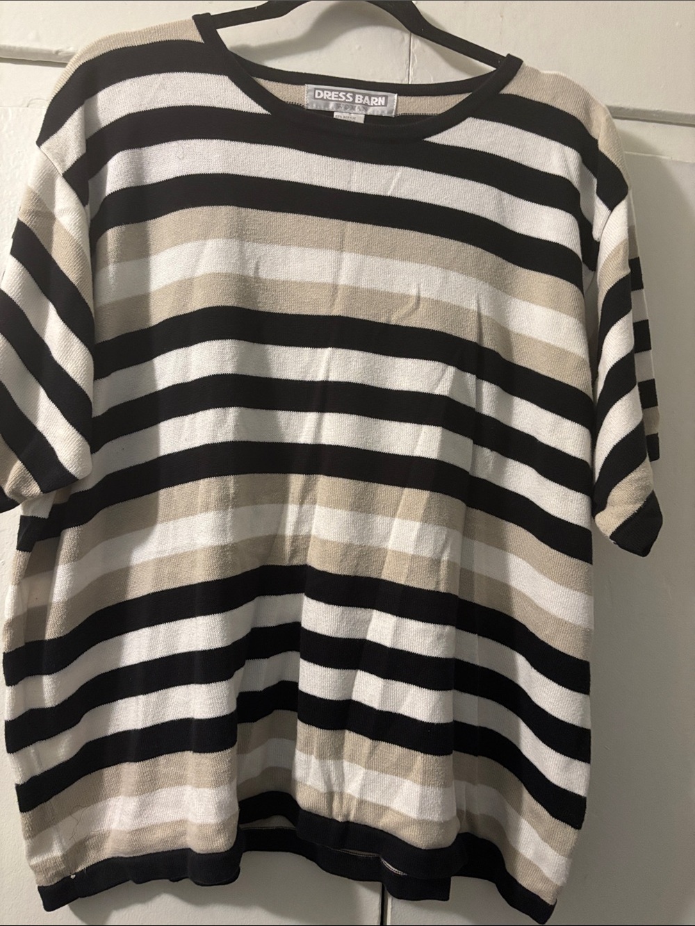 Dress Barn Men’s Striped Short-Sleeve Shirt in Black, White & Tan